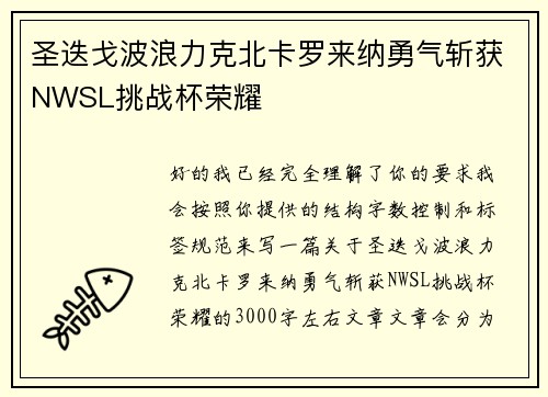圣迭戈波浪力克北卡罗来纳勇气斩获NWSL挑战杯荣耀 圣迭戈波浪力克北卡罗来纳勇气斩获NWSL挑战杯荣耀